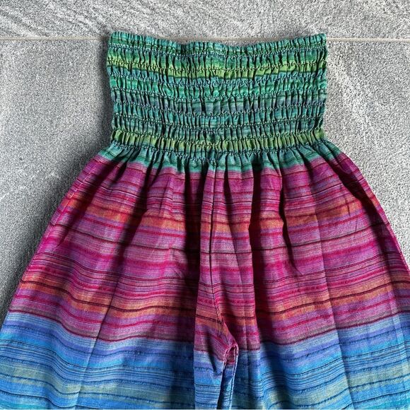 EUC Boho Cotton Harem Pants Cropped Rainbow Stripe Smocked Waist Front Pockets - Picture 6 of 12